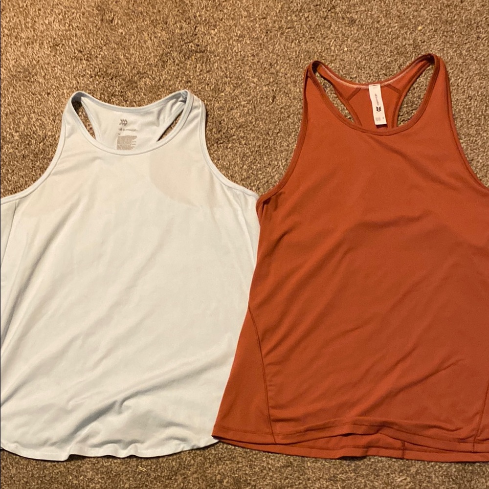 All in Motion light blue and Orange/red Scoop Neck Tank Tops